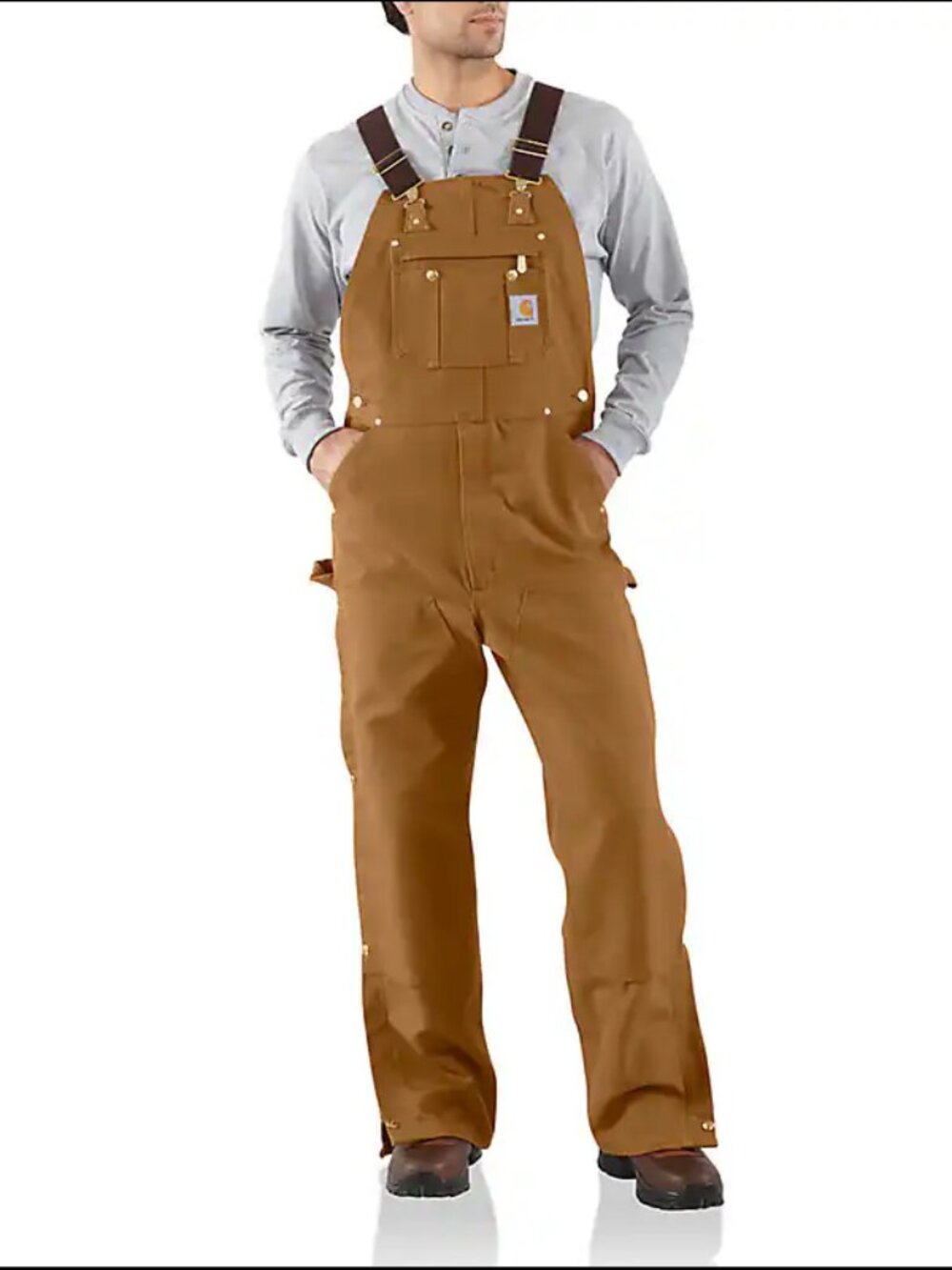 Carhartt Men's Brown Loose Fit Work Duck Bib Overalls 42x32